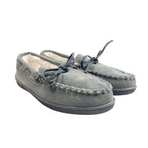 Minnetonka Womens Size 6 Moccasins With Faux Fur Lining Grey Suede